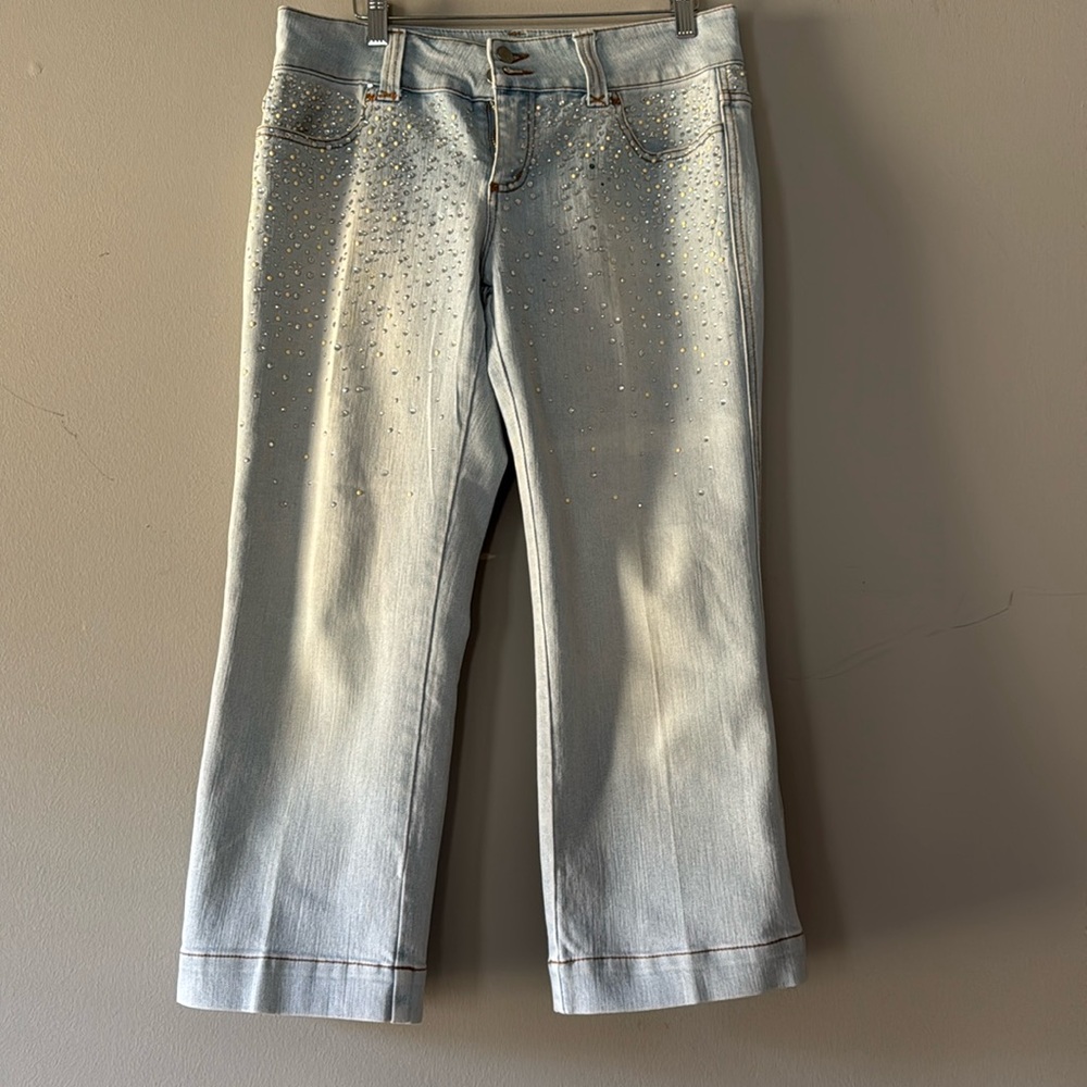 Vintage Cache ankle /cropped. Rhinestone Jeans . 24 inch inseam.